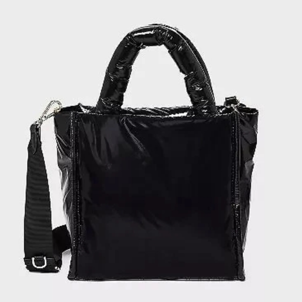 A New Day Black Midi Boxy Satchel Crossbody Handbag NWT Detachable Strap